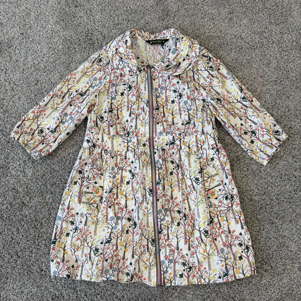 Monte Milano White Purple Tree Floral Printed 100% Cotton Zipup Jacket Women’s S